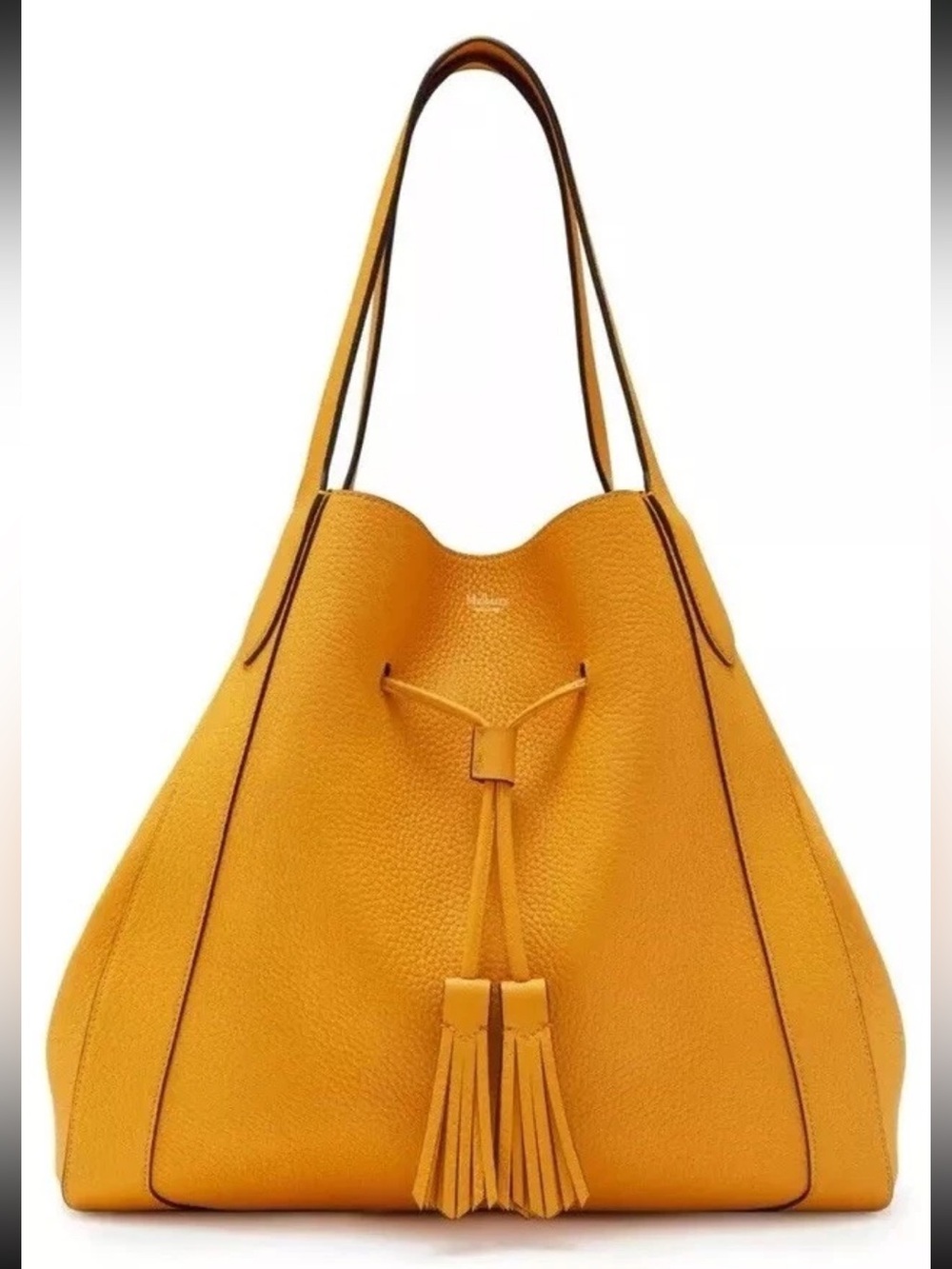 Mulberry Yellow Leather Drawstring Shoulder Tote with Tassels